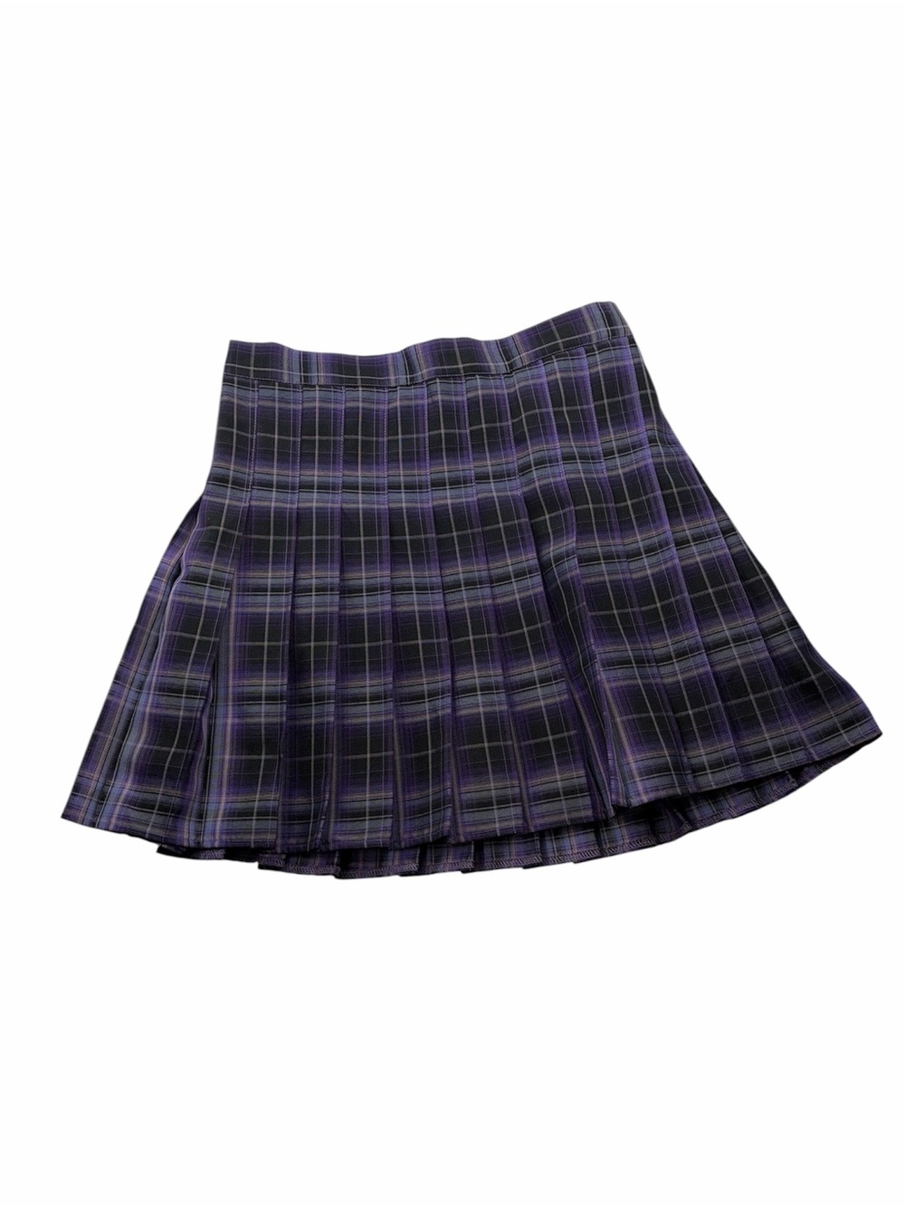 Women Purple Plaid Pleated Mini Skirt School Uniform Elastic Waist Size 20/22